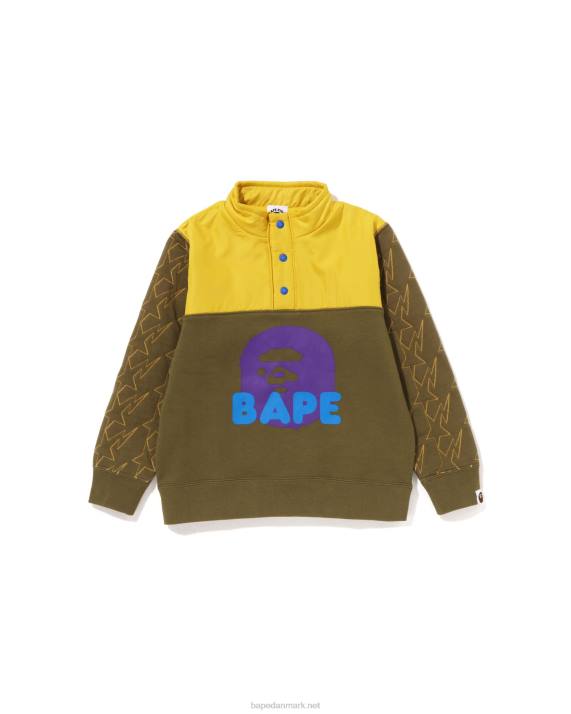 A Bathing Ape børn sta quiltende hoved halv snap sved HH6J1538 mørk kaki