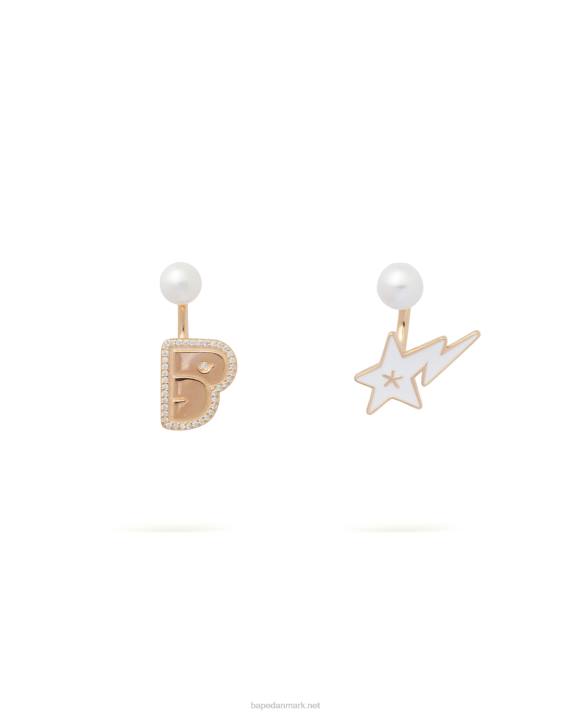 A Bathing Ape Kvinder krystal perle logo øreringe HH6J1126 guld