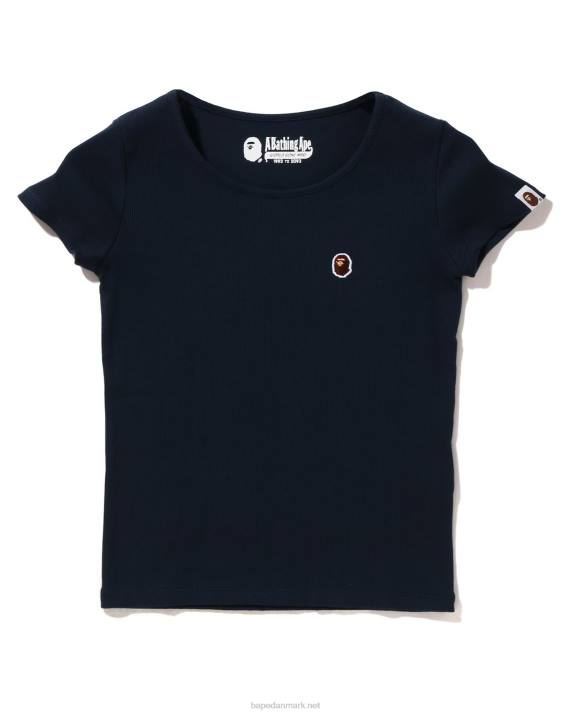 A Bathing Ape Kvinder hoved et punkt rib t-shirt HH6J909 Marine blå