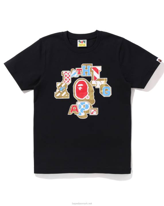 A Bathing Ape Kvinder mix lappet college-t-shirt HH6J1008 sort