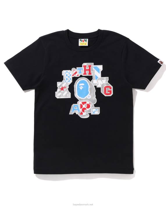 A Bathing Ape Kvinder mix lappet college-t-shirt HH6J1009 sort