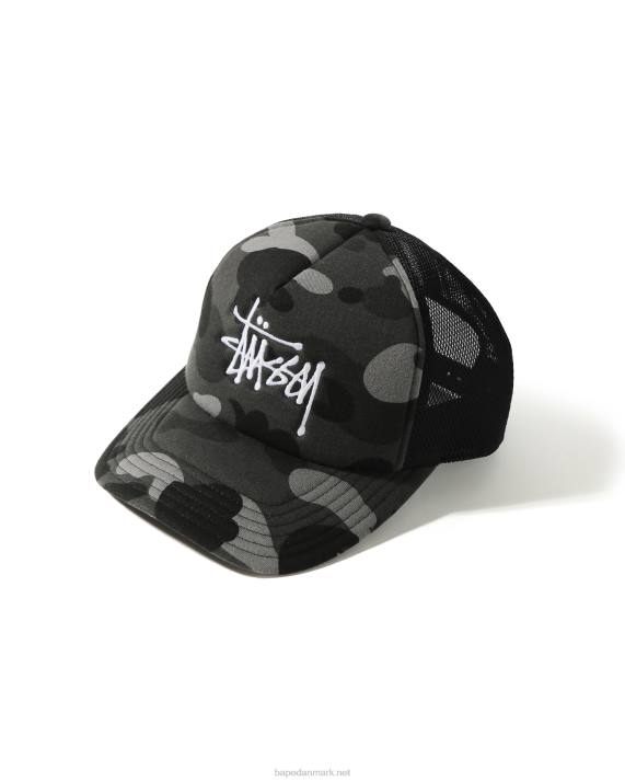 A Bathing Ape Mænd x stussy trucker kasket HH6J582 sort