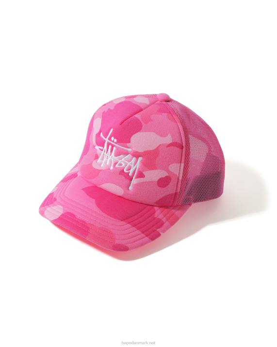 A Bathing Ape Mænd x stussy trucker kasket HH6J583 lyserød