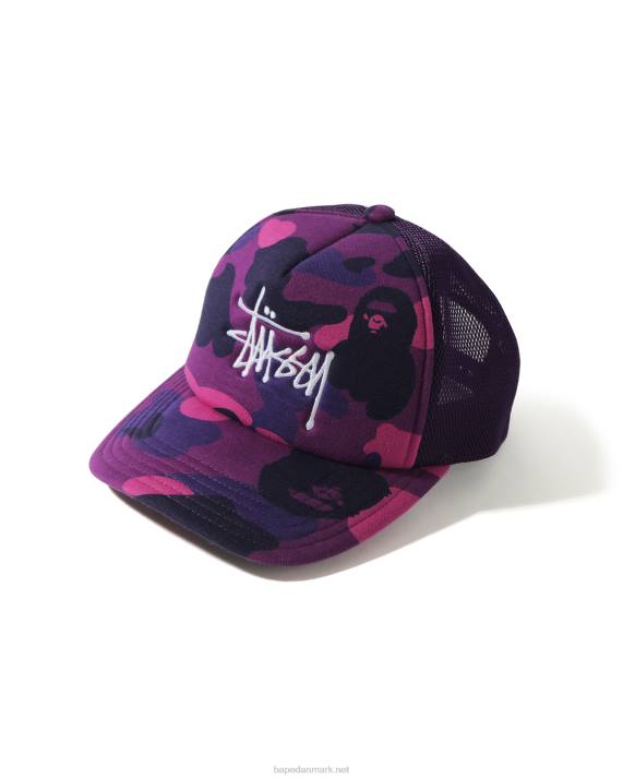 A Bathing Ape Mænd x stussy trucker kasket HH6J584 lilla