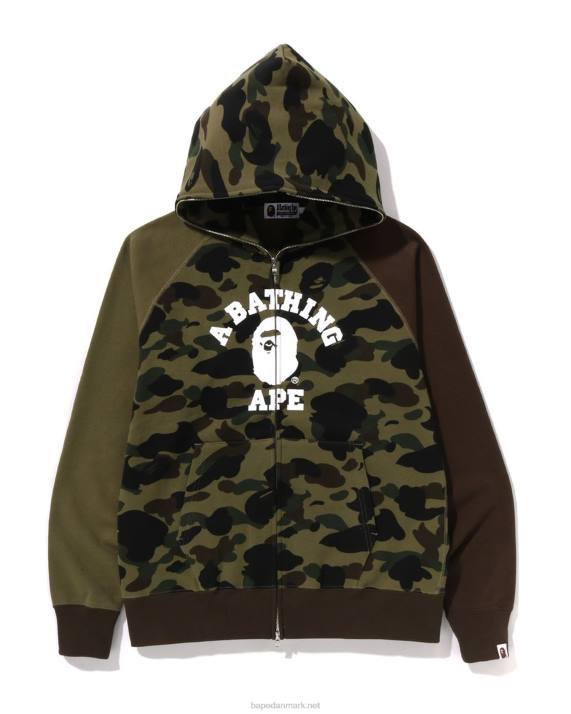 A Bathing Ape Mænd 1. camo crazy college hættetrøje med fuld lynlås HH6J254 militærgrøn