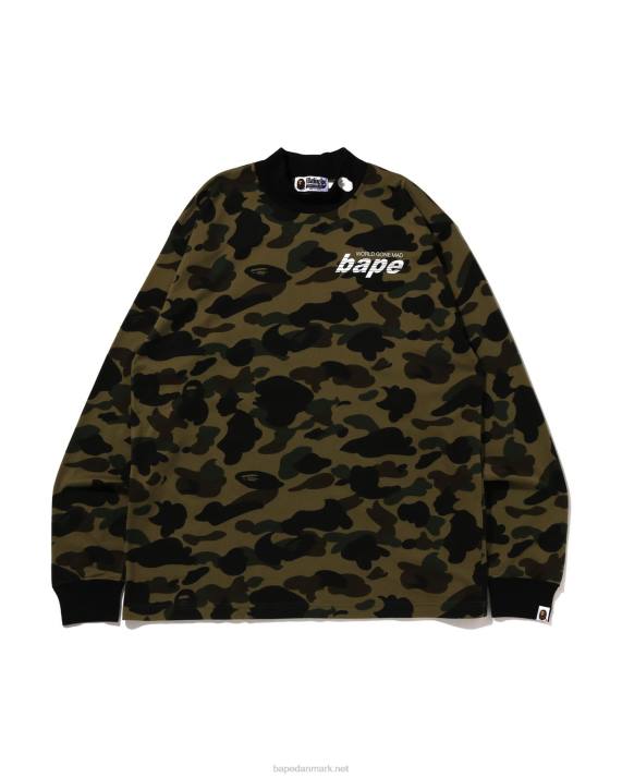 A Bathing Ape Mænd 1. camo mock neck afslappet pasform t-shirt HH6J140 militærgrøn