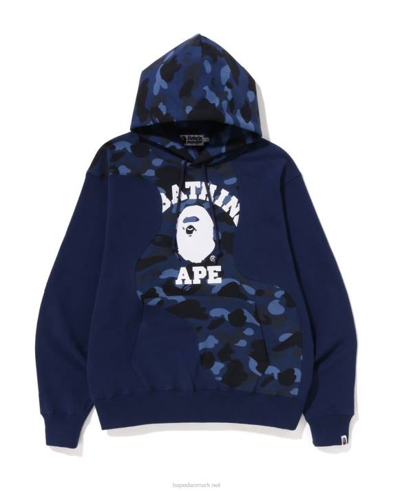 A Bathing Ape Mænd farve camo college cutting afslappet pasform hættetrøje HH6J297 Marine blå