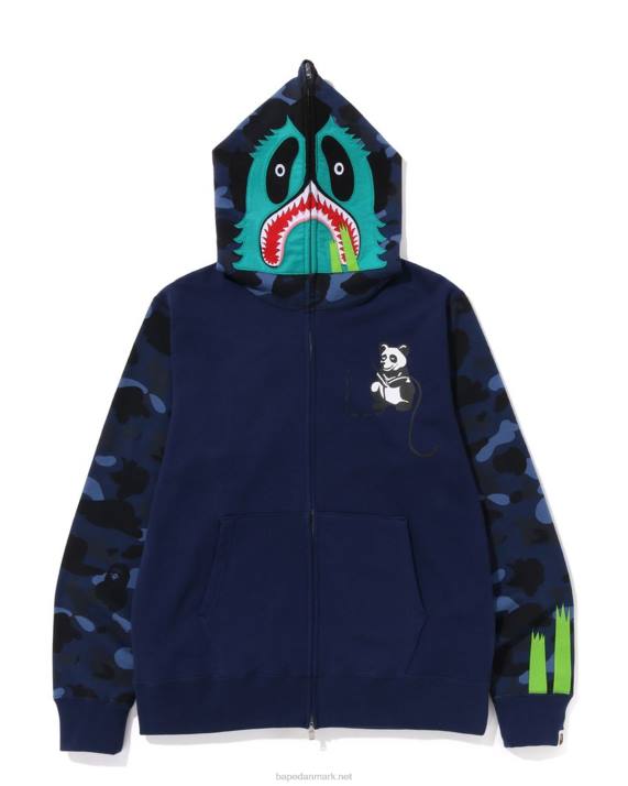 A Bathing Ape Mænd farve camo panda hættetrøje med fuld lynlås HH6J186 Marine blå
