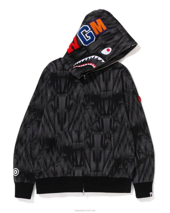 A Bathing Ape Mænd speed racer shark hættetrøje med fuld lynlås HH6J302 sort