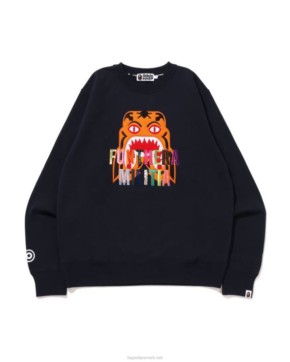 A Bathing Ape Mænd tiger broderi rund hals HH6J354 Marine blå