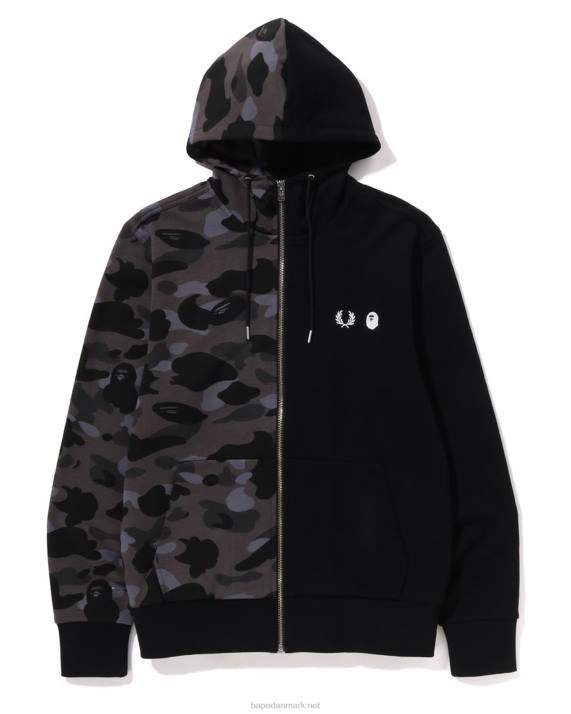 A Bathing Ape Mænd x fred perry farve camo hættetrøje med lynlås HH6J215 sort